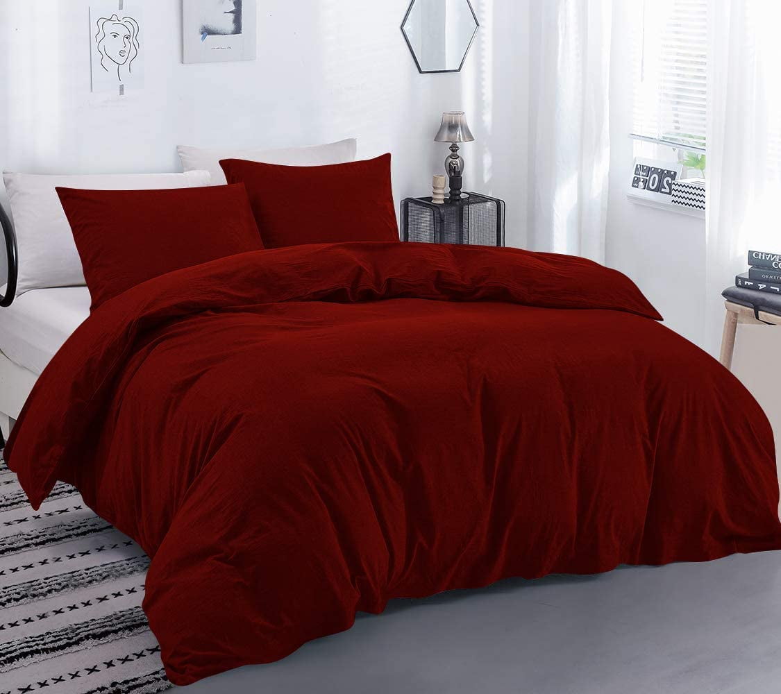 DNG Creations 3 Piece Duvet Cover with Zipper & Corner Ties - 100% Egytian Cotton, 800 Theads Count ( Oversized Queen - Solid Burgundy )