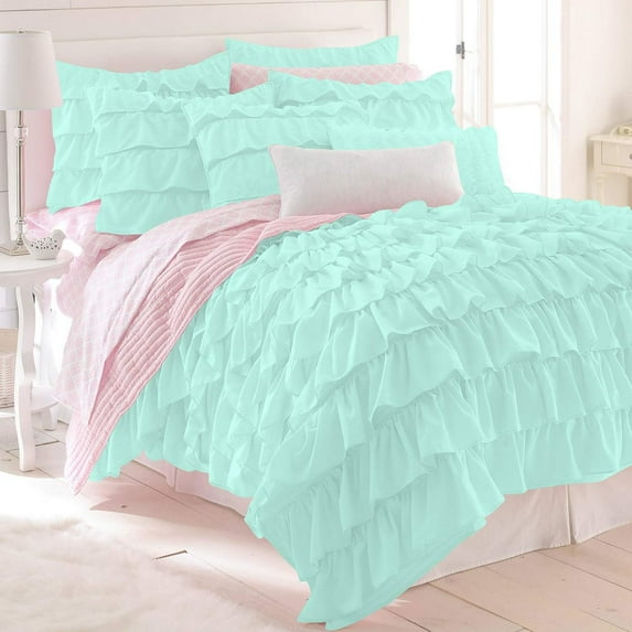 DNG Creations 3 Piece Full Waterfall Duvet Cover with Zipper Closure 800 Threads Count, 100% Egyptian Cotton ( Oversized King - Solid Auqa Blue )