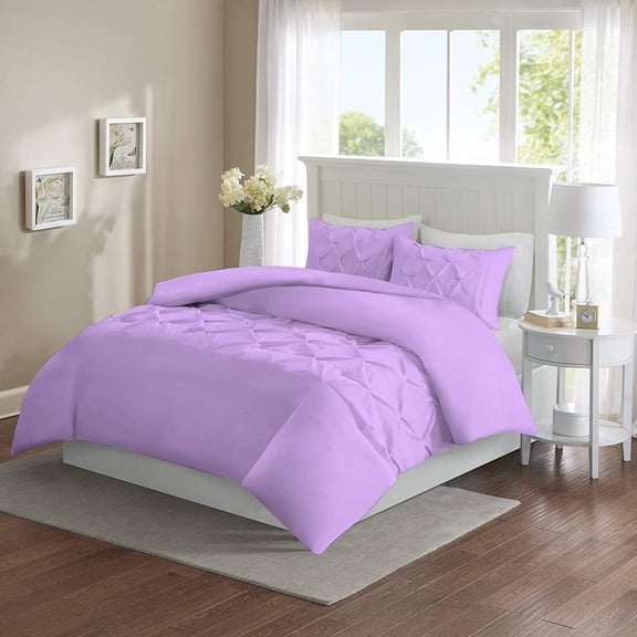 DNG Creations 3 Piece Half Pinch Pleated Duvet Cover 100% Egyptian Cotton, 800 TC- With Zipper Closure & Corner Ties ( Solid Lilac - Twin/Twin XL )