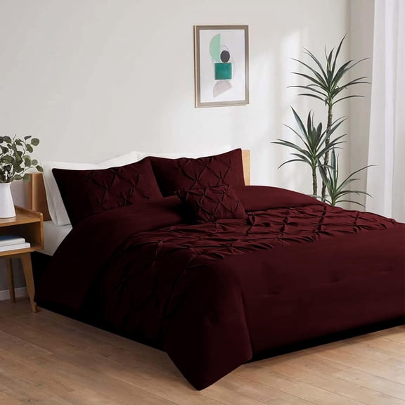DNG Creations 3 Piece Luxurious Half Pinch Pleated Comforter Long Lasting 100% Egyptian Cotton, 800 TC 550 GSM All Season ( Twin/Twin XL Size ) Solid Wine Colour