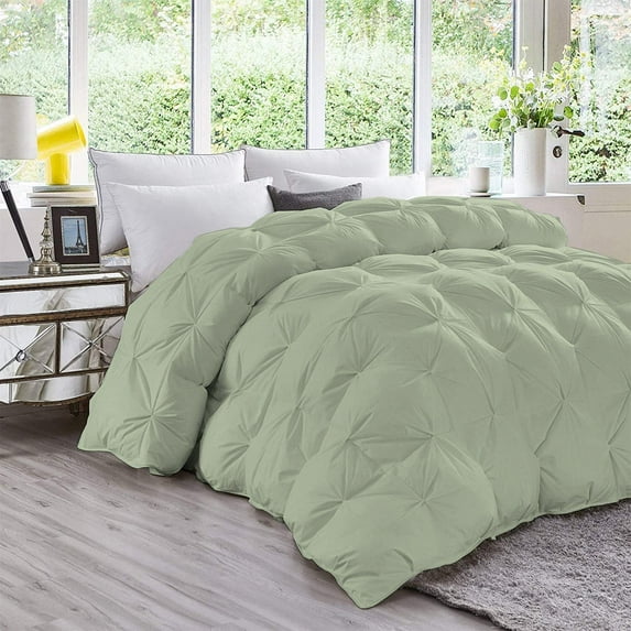 DNG Creations 3 Piece Luxury Pinch Pleated Comforter Set Premium 800 Thread Count 100% Egyptian Cotton-Full/Queen Size, Solid Light Sage Color