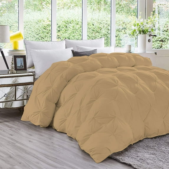 DNG Creations 3 Piece Luxury Pinch Pleated Comforter Set Premium 800 Thread Count 100% Egyptian Cotton-Full/Queen Size, Solid Taupe Color