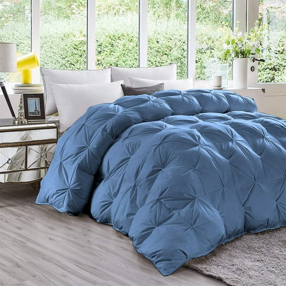 DNG Creations 3 Piece Luxury Pinch Pleated Comforter Set Premium 800 Thread Count 100% Egyptian Cotton-Oversized Queen Size, Solid Medium Blue Color