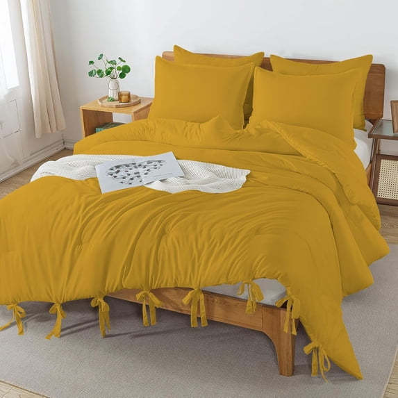 DNG Creations 3 Piece Luxury Tie Comforter ( Solid Gold Colour ) All-Season 550 GSM Ultra Soft 100% Egyptian Cotton, 800 TC ( Full/Queen - Size )