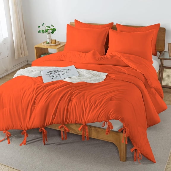 DNG Creations 3 Piece Luxury Tie Comforter ( Solid Orange Colour ) All-Season 550 GSM Ultra Soft 100% Egyptian Cotton, 800 TC ( Oversized King - Size )