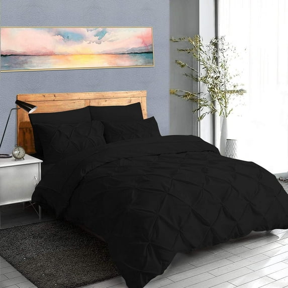 DNG Creations 3 Piece Pinch Pleated Duvet Cover 800 Threads Count, 100% Egyptian Cotton - With Zipper Closure & Corner Ties ( Solid Black - Twin/Twin XL )