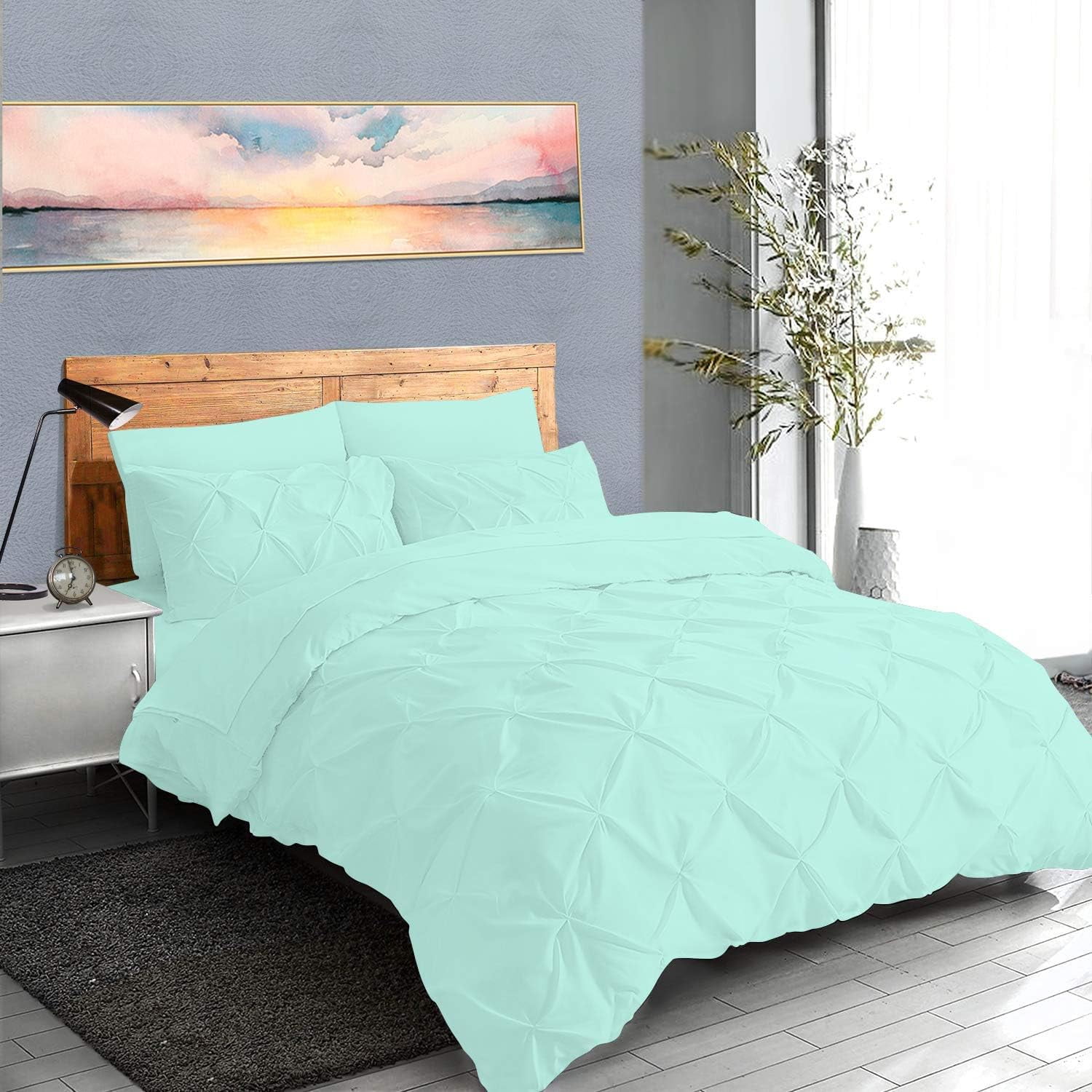 DNG Creations 3 Piece Pinch Pleated Duvet Cover 800 Threads Count, 100% Egyptian Cotton - With Zipper Closure & Corner Ties ( Solid Auqa Blue - California King )