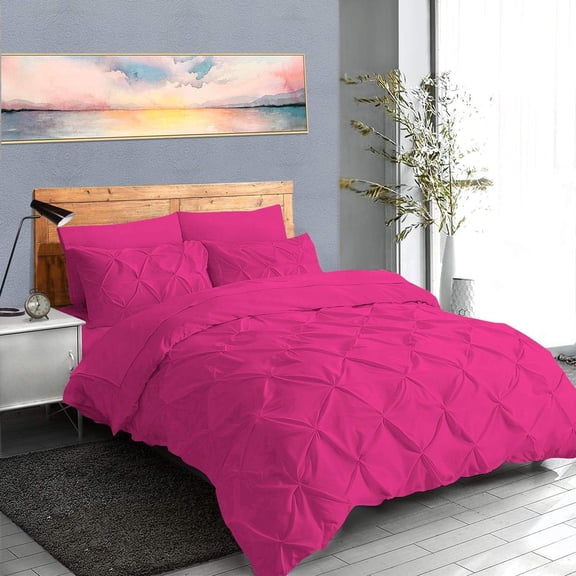 DNG Creations 3 Piece Pinch Pleated Duvet Cover 800 Threads Count, 100% Egyptian Cotton - With Zipper Closure & Corner Ties ( Solid Hot Pink - Oversized Queen )