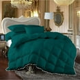 thumbnail image 1 of DNG Creations 3 Piece Pom Pom Box Design Comforter 550 GSM All Season White Vintage Pom-Pom Fringe ( Oversized Queen Size ) 100% Egyptian Cotton, Solid Teal Colour, 1 of 5