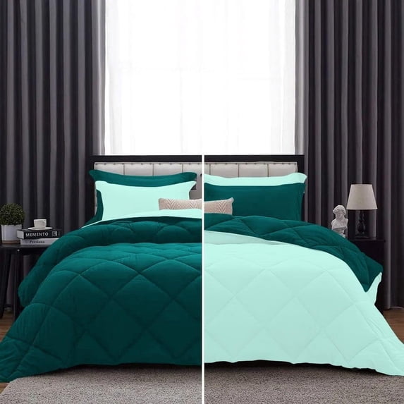 DNG Creations 3 Piece Reversible Diamond Pattern Comforter ( Aqua-Blue/Teal Colour ) 550 GSM All - Season 100% Egyptian Cotton, 800 TC - Full/Queen - Size