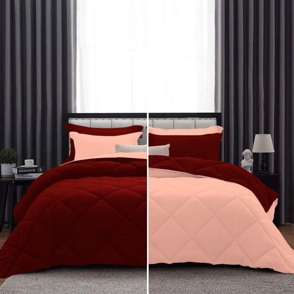 DNG Creations 3 Piece Reversible Diamond Pattern Comforter ( Burgundy/Peach Colour ) 550 GSM All - Season 100% Egyptian Cotton, 800 TC - California King - Size