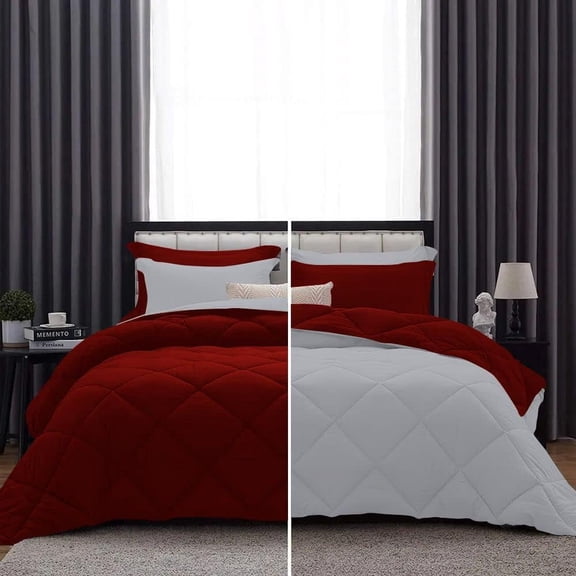 DNG Creations 3 Piece Reversible Diamond Pattern Comforter ( Burgundy/Silver Colour ) 550 GSM All - Season 100% Egyptian Cotton, 800 TC - California King - Size