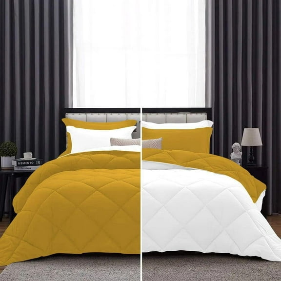DNG Creations 3 Piece Reversible Diamond Pattern Comforter All Season 550 GSM - California King - Size ( Gold/White Colour ) 800 Threads Count, 100% Egyptian Cotton
