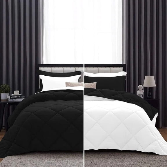 DNG Creations 3 Piece Reversible Diamond Pattern Comforter All Season 550 GSM - Twin/ Twin XL - Size ( Black/White Colour ) 800 Threads Count, 100% Egyptian Cotton