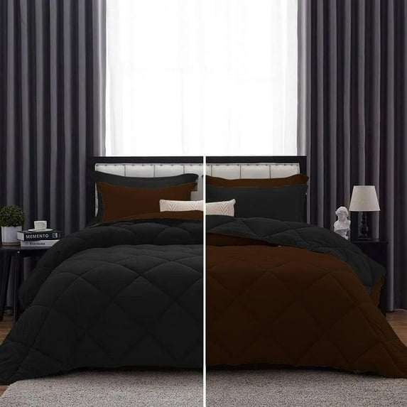 DNG Creations 3 Piece Reversible Diamond Pattern Comforter Solid - 100% Egyptian Cotton, 800 TC ( Oversized Queen - Size ) All-Season 550 GSM ( Chocolate/Black Colour )