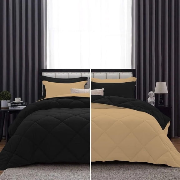 DNG Creations 3 Piece Reversible Diamond Pattern Comforter Solid - 100% Egyptian Cotton, 800 TC ( Twin/ Twin XL - Size ) All-Season 550 GSM ( Taupe/Black Colour )