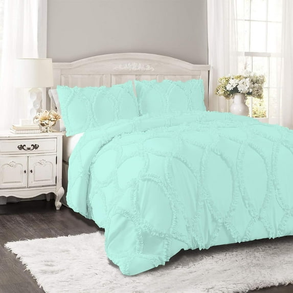 DNG Creations 3 Piece Ruffle Ribbon Design Comforter ( California King Size ) Ultra Soft All-Season 550 GSM 800 Threads Count,100% Egyptian Cotton - Solid Auqa Blue Colour
