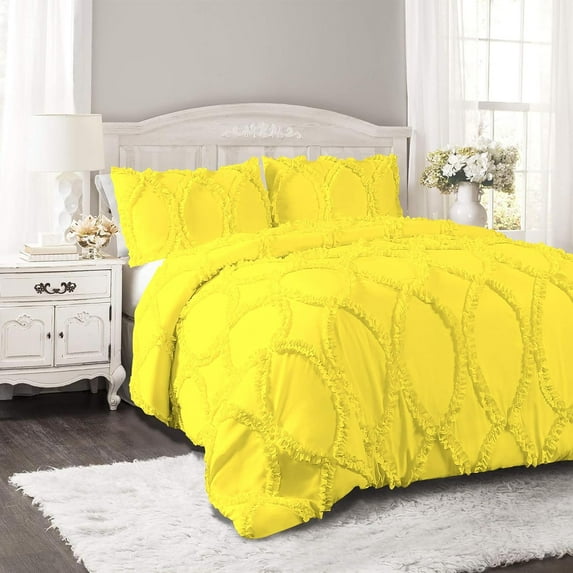 DNG Creations 3 Piece Ruffle Ribbon Design Comforter ( California King Size ) Ultra Soft All-Season 550 GSM 800 Threads Count,100% Egyptian Cotton - Solid Yellow Colour