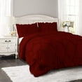 thumbnail image 1 of DNG Creations 3 Piece Ruffle Ribbon Design Comforter ( Oversized Queen Size ) Ultra Soft All-Season 550 GSM 800 Threads Count,100% Egyptian Cotton - Solid Burgundy Colour, 1 of 5