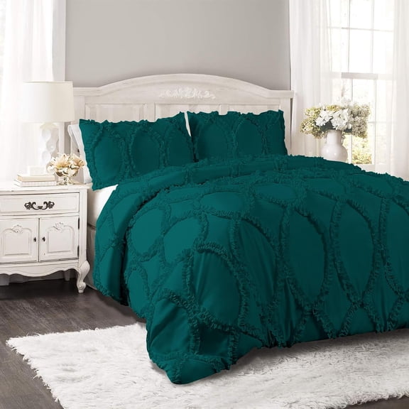 DNG Creations 3 Piece Ruffle Ribbon Design Comforter ( Oversized Queen Size ) Ultra Soft All-Season 550 GSM 800 Threads Count,100% Egyptian Cotton - Solid Teal Colour