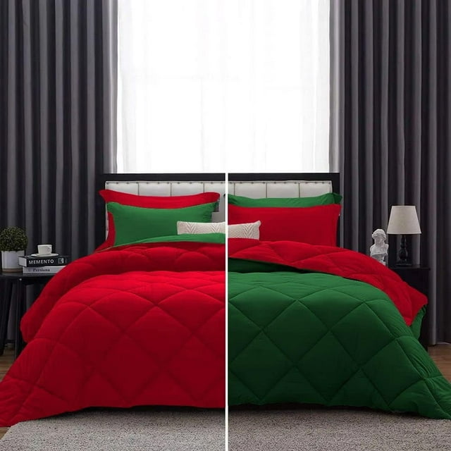 DNG Creations 3 Piece Solid Reversible Diamond Pattern Comforter 550 GSM All Season 800 TC, 100% Egyptian Cotton - California King - Size ( Green/Red Colour )
