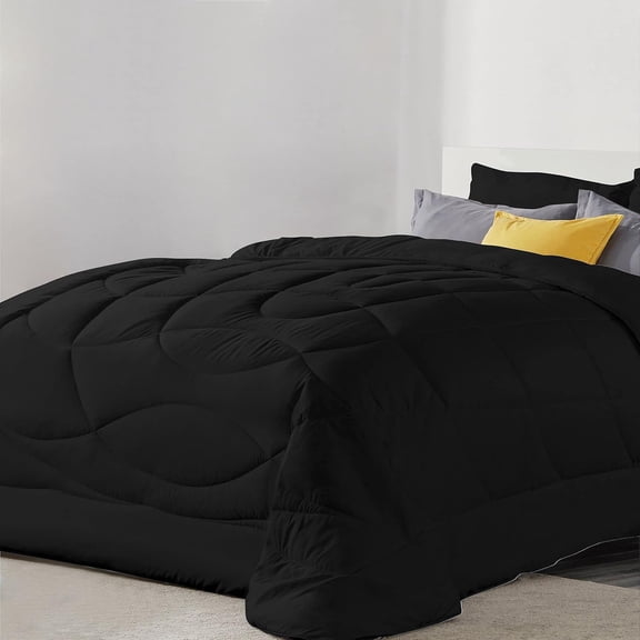 DNG Creations 3 Piece Solid U Shape Pattern Comforter Ultra Soft 100% Egyptian Cotton, 800 Threads Count 550 GSM All Season - Solid Black Colour ( Full/Queen - Size )
