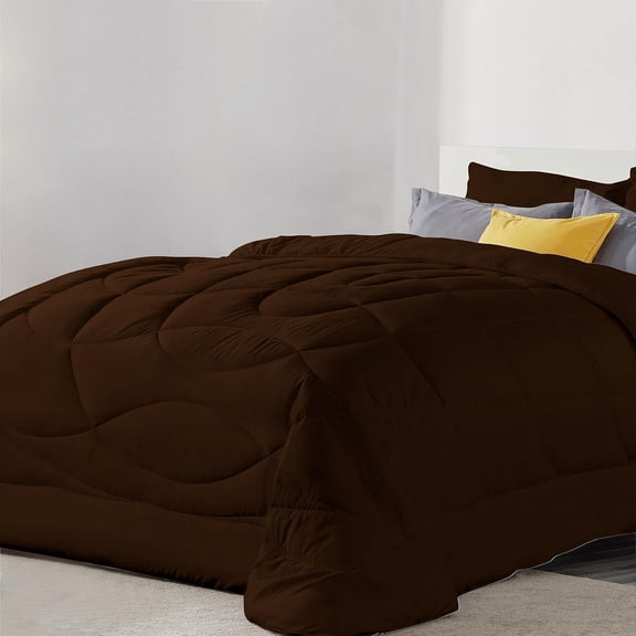 DNG Creations 3 Piece Solid U Shape Pattern Comforter Ultra Soft 100% Egyptian Cotton, 800 Threads Count 550 GSM All Season - Solid Chocolate Colour ( Full/Queen - Size )