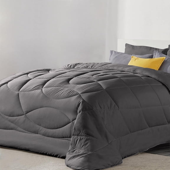 DNG Creations 3 Piece Solid U Shape Pattern Comforter Ultra Soft 100% Egyptian Cotton, 800 Threads Count 550 GSM All Season - Solid Dark Grey Colour ( Full/Queen - Size )