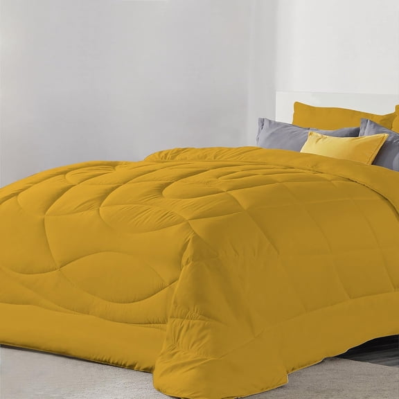 DNG Creations 3 Piece Solid U Shape Pattern Comforter Ultra Soft 100% Egyptian Cotton, 800 Threads Count 550 GSM All Season - Solid Gold Colour ( California King - Size )