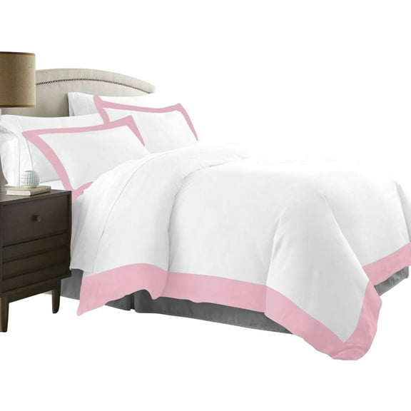 DNG Creations 3 Piece Two Tone Duvet Cover 100% Egyptian Cotton, 800 Threads Count With Zipper Closure & Corner Ties ( Solid White/ Baby Pink - Twin/Twin XL )
