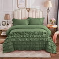 thumbnail image 1 of DNG Creations 3 Piece Vintage Ruffle Duvet Cover 100% Egyptian Cotton, 800 Threads Count - With Zipper & Corner Ties ( Oversized Queen - Solid Moss ), 1 of 7
