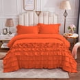 thumbnail image 1 of DNG Creations 3 Piece Vintage Ruffle Duvet Cover 100% Egyptian Cotton, 800 Threads Count - With Zipper & Corner Ties ( Twin/Twin XL - Solid Orange ), 1 of 7