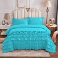 thumbnail image 1 of DNG Creations 3 Piece Vintage Ruffle Duvet Cover 100% Egyptian Cotton, 800 Threads Count - With Zipper & Corner Ties ( Full/Queen - Solid Turquoise Blue ), 1 of 7