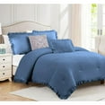 thumbnail image 1 of DNG Creations 3 Piece Vintage Ruffle Pattern Comforter Set Premium Ultra Soft 550 GSM All Season ( King/Cal King Size ) 100% Egyptian Cotton Solid Medium Blue Colour, 1 of 8