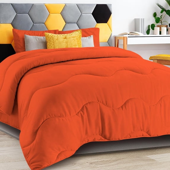 DNG Creations 3 Piece Wavy Stitching Comforter Solid Orange Colour 550 GSM Super Soft 100% Egyptian Cotton With 6 Corner Tabs ( Oversized King - Size )