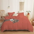 thumbnail image 1 of DNG Creations 3 Piece White Pom Pom Duvet Cover with Zipper Closure, 100% Egyptian Cotton, 800 Thread Cotton ( Full/Queen - Solid Brick Red ), 1 of 5