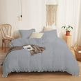 thumbnail image 1 of DNG Creations 3 Piece White Pom Pom Duvet Cover with Zipper Closure, 100% Egyptian Cotton, 800 Thread Cotton ( Full/Queen - Solid Silver ), 1 of 5