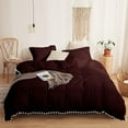 thumbnail image 1 of DNG Creations 3 Piece White Pom Pom Duvet Cover with Zipper Closure, 100% Egyptian Cotton, 800 Thread Cotton ( Oversized King - Solid Wine ), 1 of 5