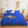 thumbnail image 1 of DNG Creations 3 Piece White Pom Pom Duvet Cover with Zipper Closure, 100% Egyptian Cotton, 800 Thread Cotton ( Twin/Twin XL - Solid Royal Blue ), 1 of 5