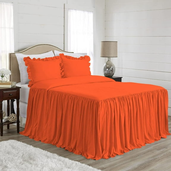 DNG Creations 4-Piece Long Ruffle Sheet Set 12-Inch Deep Pocket (Solid Orange - California King)