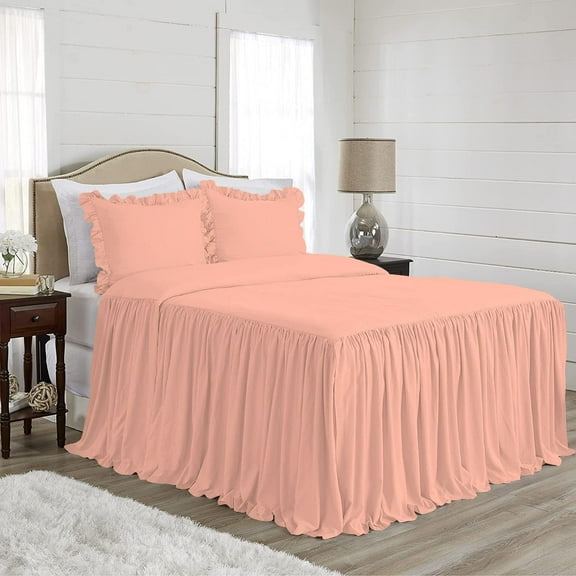 DNG Creations 4-Piece Long Ruffle Sheet Set 12-Inch Deep Pocket (Solid Peach - California King)