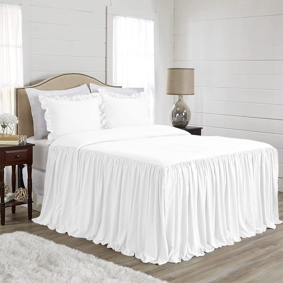 DNG Creations 4-Piece Long Ruffle Sheet Set 15-Inch Deep Pocket (Solid White - Twin XL)