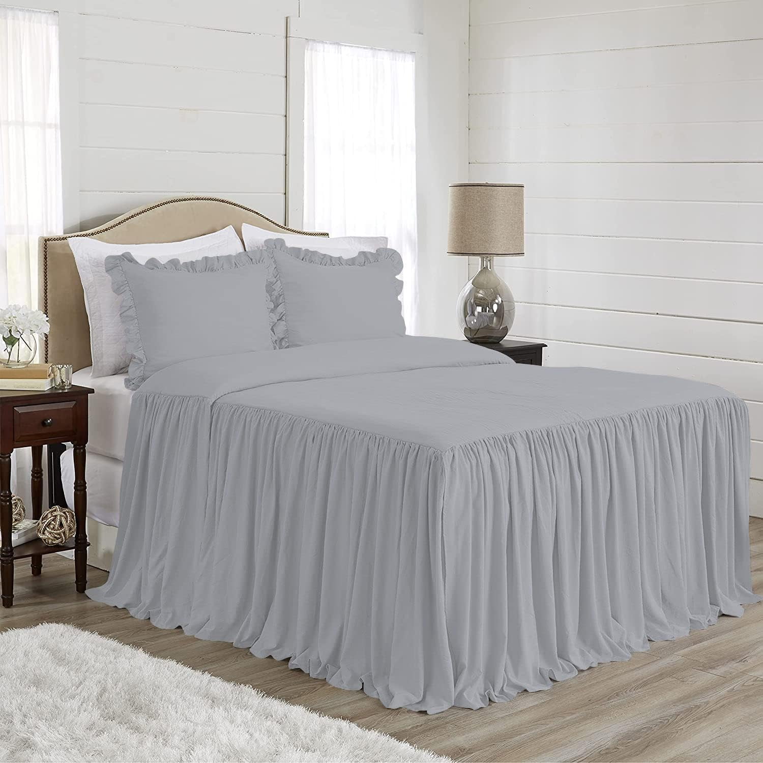 Francfranc WARMY Ruffled Bed Sheet - Single Size Light Grey Microfiber With Ruffle Skirt