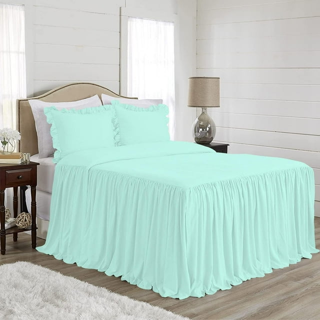 Powder Blue Ruffle Sheets DNG Creations 4-Piece Long Ruffle Sheet Set 24-Inch Deep Pocket (Solid ...