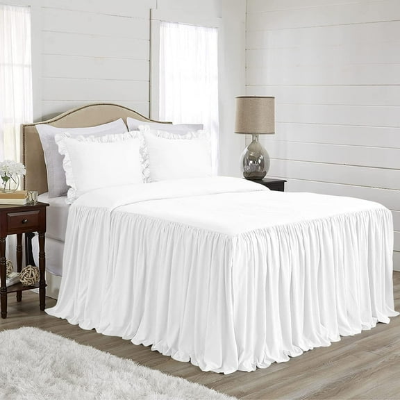 DNG Creations 4-Piece Long Ruffle Sheet Set 26-Inch Deep Pocket (Solid White - Queen)