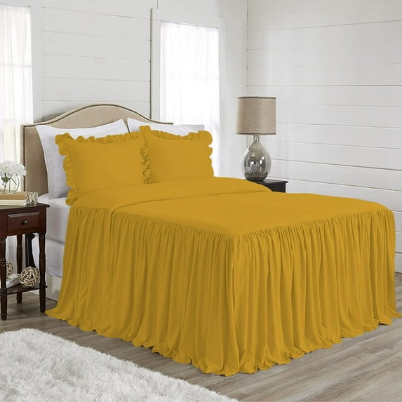 DNG Creations 4-Piece Long Ruffle Sheet Set 8-Inch Deep Pocket (Solid Gold - King)