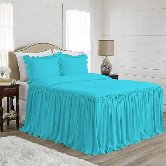 DNG Creations 4-Piece Long Ruffle Sheet Set 8-Inch Deep Pocket (Solid Turquoise - King)