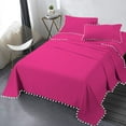 thumbnail image 1 of DNG Creations 4 Piece Pom Pom Sheet Set 100% Egyptian Cotton, White Pom-Pom Fringe Solid Pattern 10 Inch Deep Pocket ( Solid Hot Pink - Twin XL ), 1 of 7