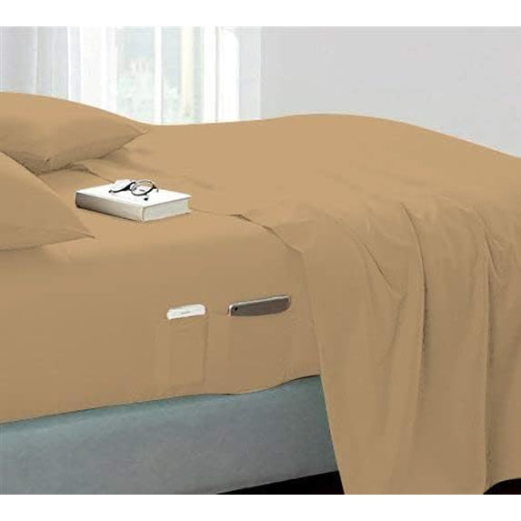 DNG Creations 4 Piece Sheet Set 12 Inch Deep Pocket With Side Storage Pockets 100% Egyptian Cotton, 800 Thread Count ( Solid Taupe - California King )