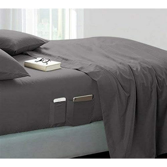 DNG Creations 4 Piece Sheet Set 8 Inch Deep Pocket With Side Storage Pockets 100% Egyptian Cotton, 800 Thread Count ( Solid Dark Grey - Twin )